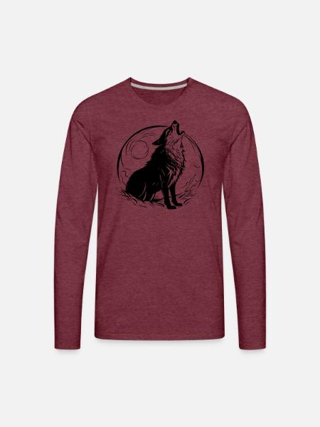 Howling Wolf At The Moon - Men's Premium Long Sleeve T-Shirt - heather burgundy