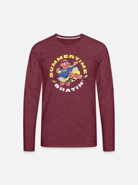 Sesame Street Design Ernie Summer Time Skatin' - Men's Premium Long Sleeve T-Shirt - heather burgundy