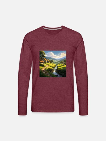 rustic stone houses village - Men's Premium Long Sleeve T-Shirt - heather burgundy