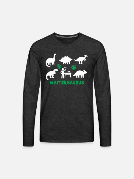 Waiter Saurus Dinosaur - Men's Premium Long Sleeve T-Shirt - charcoal grey