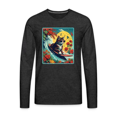 Kitten Surfing In Flowers - Men's Premium Long Sleeve T-Shirt