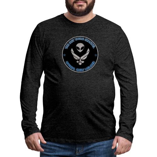 BlackOpsTransBigger1 Front with Mr Grey Back Logo - Men's Premium Long Sleeve T-Shirt