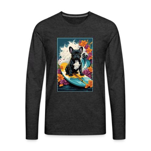 French Bulldog Surfing A Flower Wave - Men's Premium Long Sleeve T-Shirt