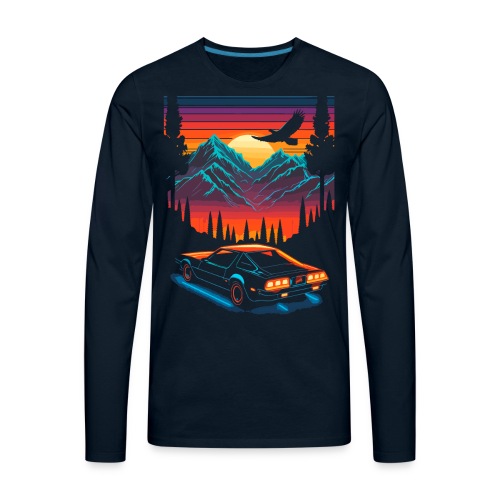 1980s Muscle Car and Retro Neon Mountain Sunset - Men's Premium Long Sleeve T-Shirt