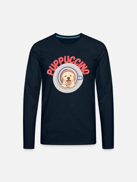 PUPPUCCINO , FUNNY COFFEE DOG - Men's Premium Long Sleeve T-Shirt - deep navy