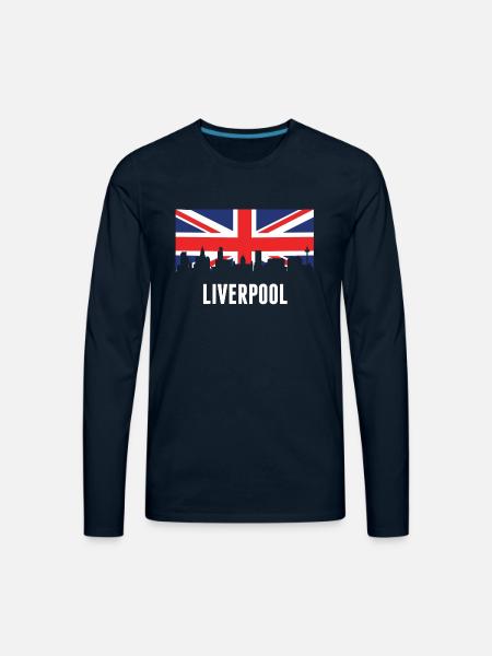 British Flag Liverpool Skyline - Men's Premium Long Sleeve T-Shirt - deep navy