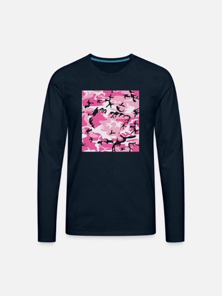 Pink Camo Camouflage - Men's Premium Long Sleeve T-Shirt - deep navy