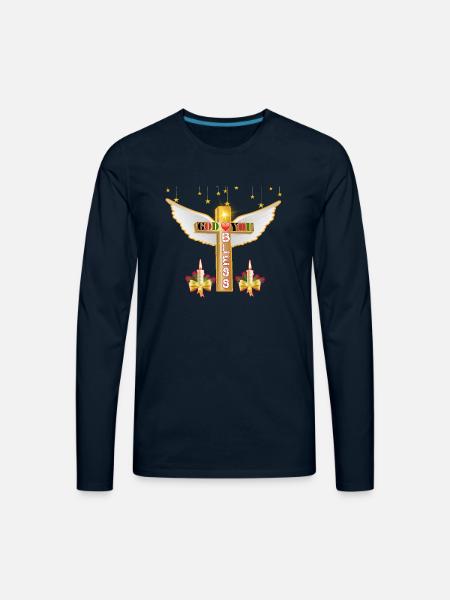 GOD BLESS T SHIRT - Men's Premium Long Sleeve T-Shirt - deep navy