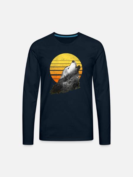 Wolf Howling At The Moon - Men's Premium Long Sleeve T-Shirt - deep navy