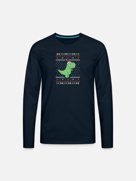 Prehistoric Holiday Roar - Men's Premium Long Sleeve T-Shirt - deep navy
