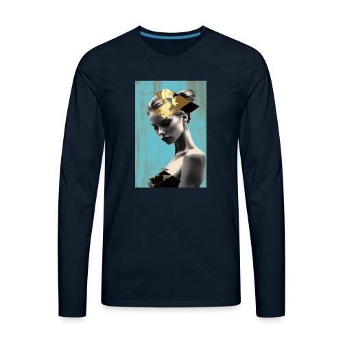 Gold on Turquoise - Minimalist Portrait of a Woman - Men's Premium Long Sleeve T-Shirt