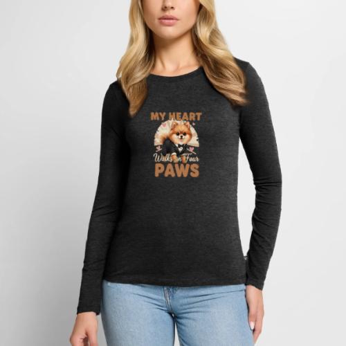 My Heart Walks on Four Paws – Pomeranian tee - Women's Premium Slim Fit Long Sleeve T-Shirt