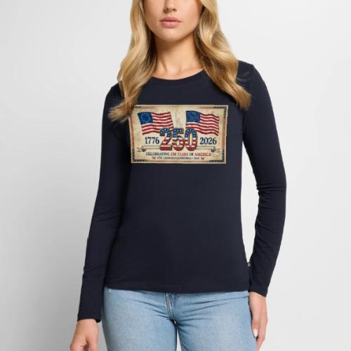 USA 250th Anniversary Flags Emblem - Women's Premium Slim Fit Long Sleeve T-Shirt