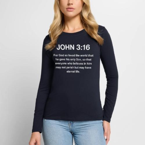 John 3:16 Christian Apparel – White - Women's Premium Slim Fit Long Sleeve T-Shirt