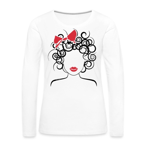 Curly Girl with Red Bow - Women's Premium Slim Fit Long Sleeve T-Shirt