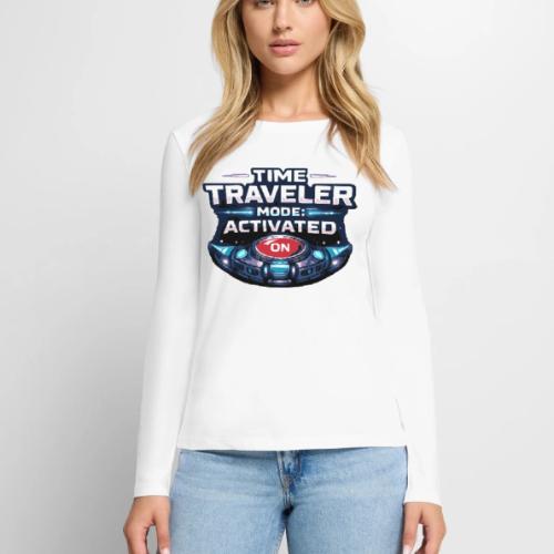 Time Traveler Mode – Futuristic Neon Sci-Fi Tee - Women's Premium Slim Fit Long Sleeve T-Shirt