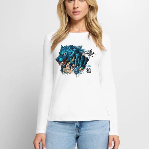 Blue Wolf Graffiti Street Art - Women's Premium Slim Fit Long Sleeve T-Shirt