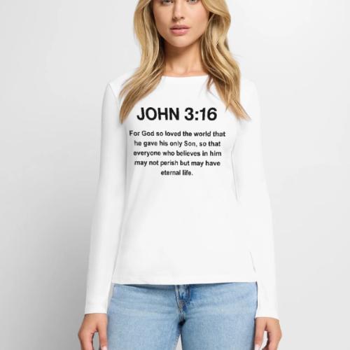 John 3:16 Christian Apparel – Bible Verse Clothing - Women's Premium Slim Fit Long Sleeve T-Shirt