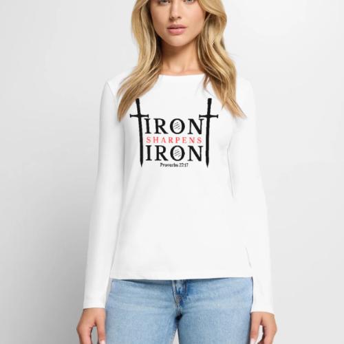 Iron Sharpens Iron - Proverbs 27:17 (Black & Red) - Women's Premium Slim Fit Long Sleeve T-Shirt