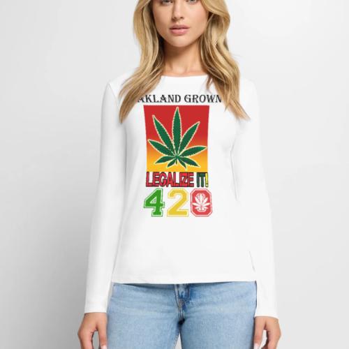 Screaming 420 Oakland Grown Weed Marijuana Design - Women's Premium Slim Fit Long Sleeve T-Shirt