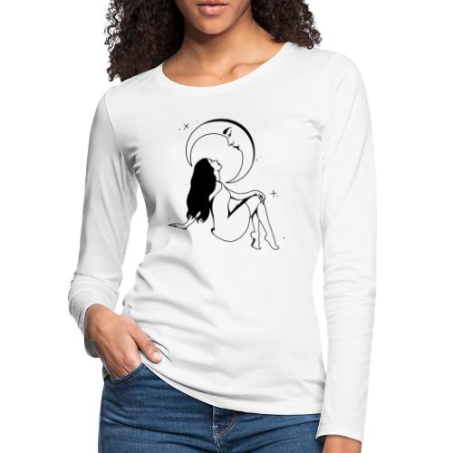 Mystical Girl & The Moon - Women's Premium Slim Fit Long Sleeve T-Shirt