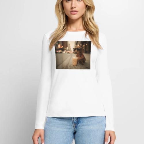Funny Dachshund Iced Coffee Lover Tee - Women's Premium Slim Fit Long Sleeve T-Shirt