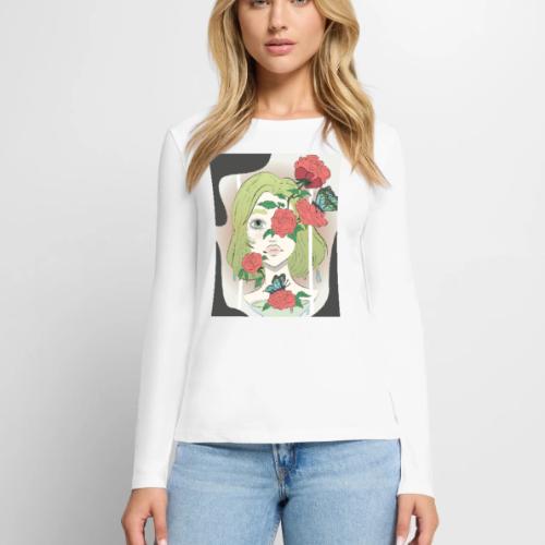 Girl with Rose Vine - Women's Premium Slim Fit Long Sleeve T-Shirt