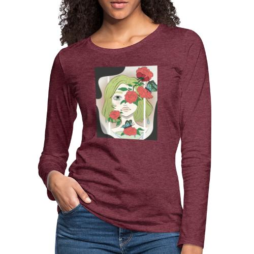 Girl with Rose Vine - Women's Premium Slim Fit Long Sleeve T-Shirt