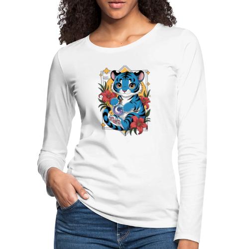 Mystic Blue Tiger Anime Potion Design – Cute tiger - Women's Premium Slim Fit Long Sleeve T-Shirt