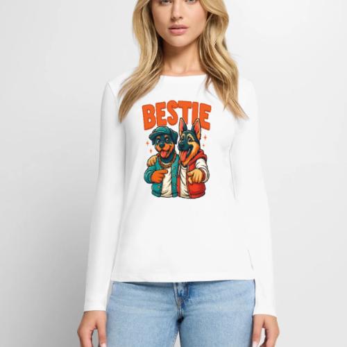 Hip Hop Dog Besties Shirt for Friends & Pet Lovers - Women's Premium Slim Fit Long Sleeve T-Shirt
