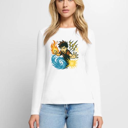 Anime Elemental Warriors | Fire, Water, Lightning - Women's Premium Slim Fit Long Sleeve T-Shirt