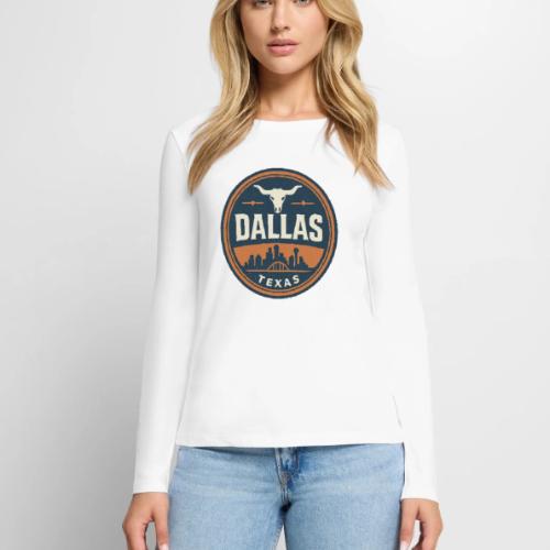 Vintage Dallas Texas Western Skyline Retro Cowboy - Women's Premium Slim Fit Long Sleeve T-Shirt