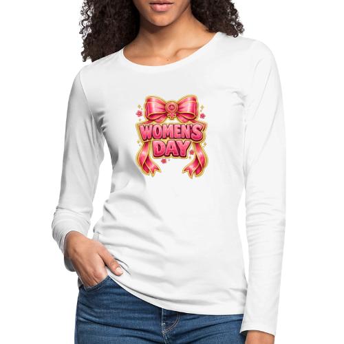 Cute Pink Bow Women’s Day Feminist Symbol - Women's Premium Slim Fit Long Sleeve T-Shirt