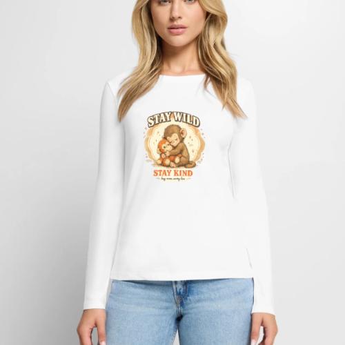 Stay Wild Stay Kind Punch Monkey Hug - Women's Premium Slim Fit Long Sleeve T-Shirt