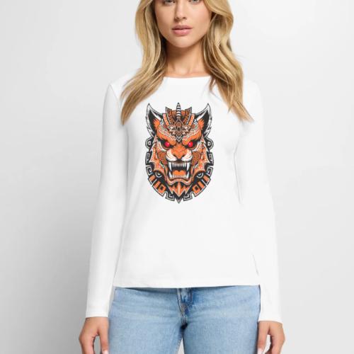 Tribal Demon Wolf Mask - Women's Premium Slim Fit Long Sleeve T-Shirt