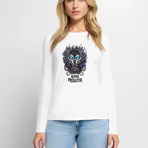 Alpha Predator Wolf Fierce Neon Eyes - Women's Premium Slim Fit Long Sleeve T-Shirt