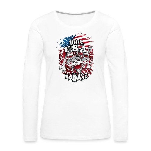 USA Flag Skulls Bones - Women's Premium Slim Fit Long Sleeve T-Shirt