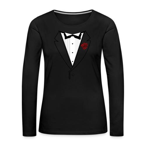 Tuxedo w/Black Lined Lapel - Women's Premium Slim Fit Long Sleeve T-Shirt