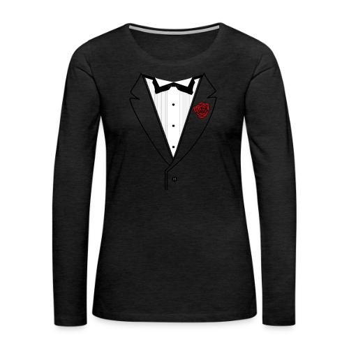 Tuxedo w/Black Lined Lapel - Women's Premium Slim Fit Long Sleeve T-Shirt