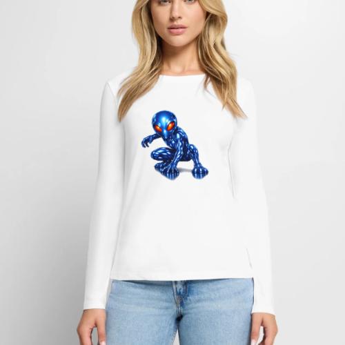 Blue Alien Crouch - Women's Premium Slim Fit Long Sleeve T-Shirt
