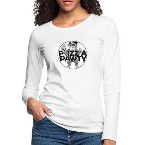 Pizza Pawty Bulldog T-Shirt | Funny Dog Pizza Tee - Women's Premium Slim Fit Long Sleeve T-Shirt
