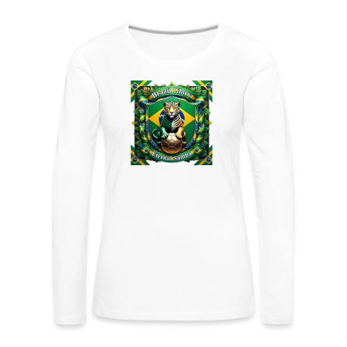 Brazil Jaguar Glory T-Shirt, Flag Pride Badge Gift - Women's Premium Slim Fit Long Sleeve T-Shirt