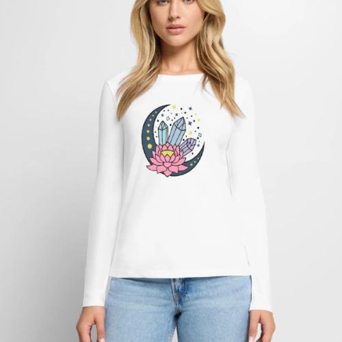 Half A Moon, Healing Crystals Lotus Flower - Women's Premium Slim Fit Long Sleeve T-Shirt