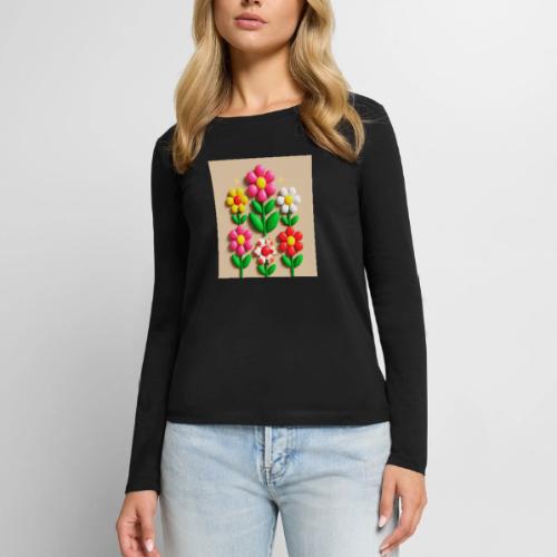 3D Flowers and Butterflies in Amber, Floral Design - Women's Premium Slim Fit Long Sleeve T-Shirt