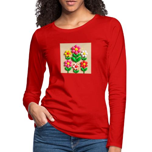3D Flowers and Butterflies in Amber, Floral Design - Women's Premium Slim Fit Long Sleeve T-Shirt