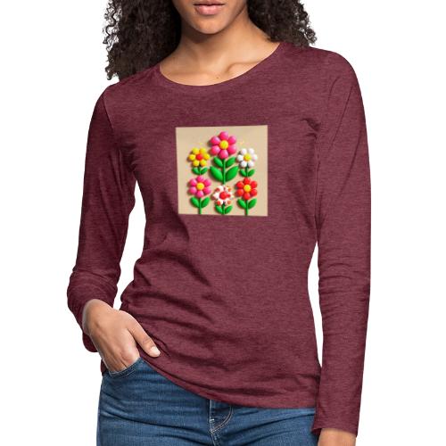 3D Flowers and Butterflies in Amber, Floral Design - Women's Premium Slim Fit Long Sleeve T-Shirt