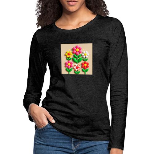 3D Flowers and Butterflies in Amber, Floral Design - Women's Premium Slim Fit Long Sleeve T-Shirt