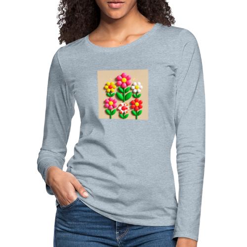 3D Flowers and Butterflies in Amber, Floral Design - Women's Premium Slim Fit Long Sleeve T-Shirt