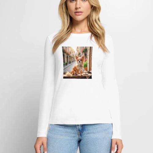 Morning coffee Chihuahua - Women's Premium Slim Fit Long Sleeve T-Shirt