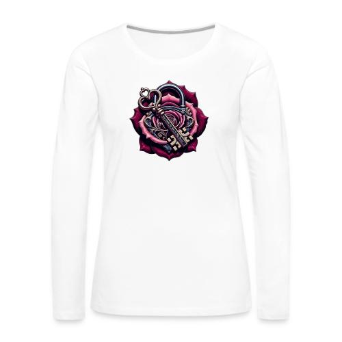 You Hold the Key to My Heart Rose Lock T-Shirt - Women's Premium Slim Fit Long Sleeve T-Shirt